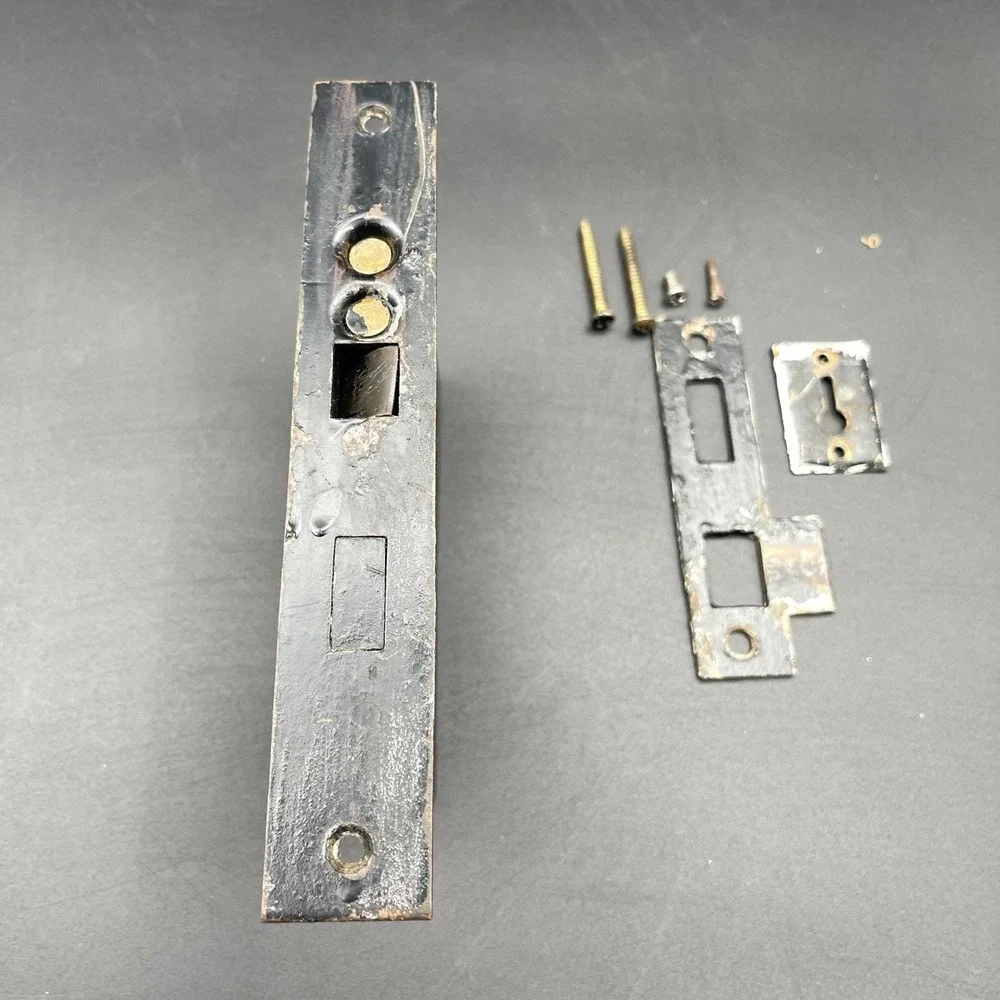 Vintage Penn Rim Lock Mortise Door Lock Set Black Iron Skeleton Key Lock